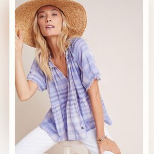 Anthropologie Lavender Plaid Blouse